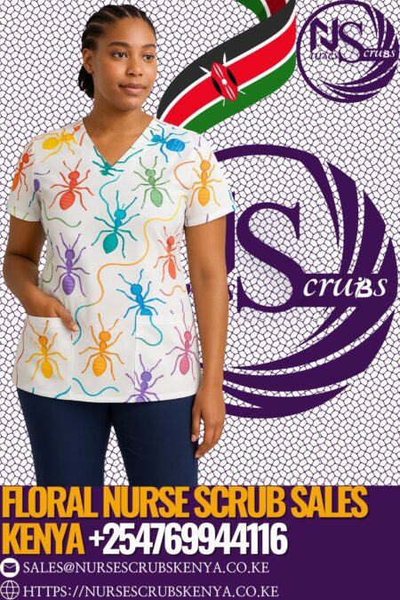V- Neck Print Top In Western Floral Nurse Scrub Kenya +254769944116