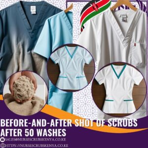 Before-and-after shot of scrubs after 50 washes