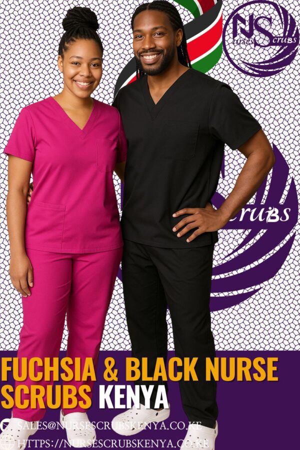 Fuchsia & black nurse scrubs Kenya