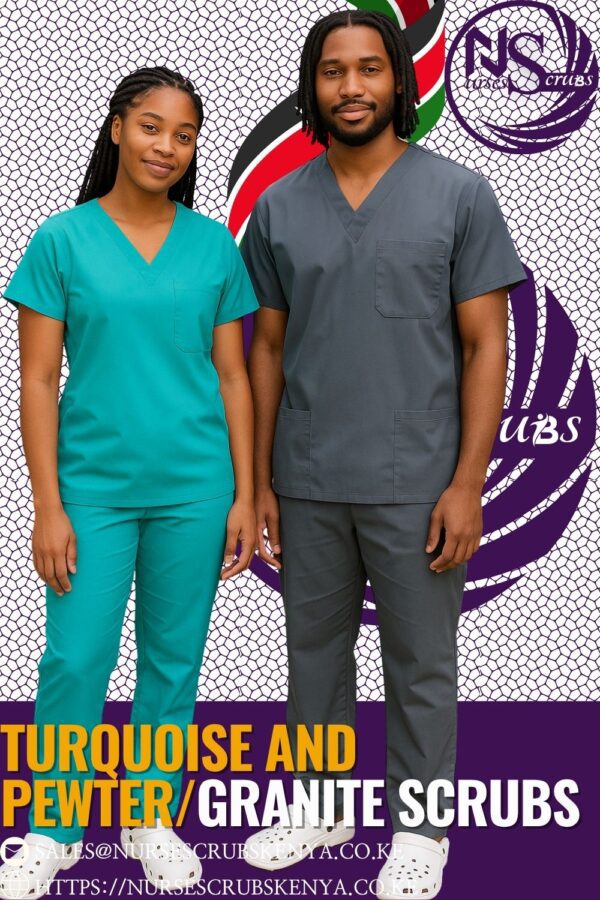 Turquoise and Pewter/Granite Nurse Scrubs Kenya